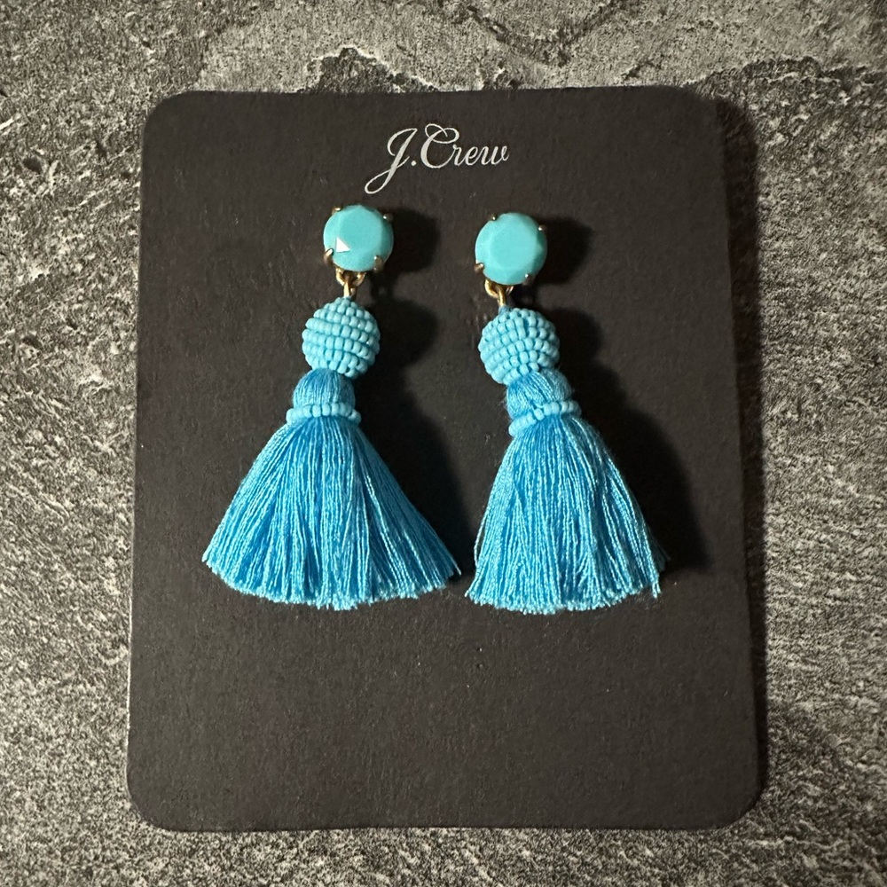 J. Crew Bright Turquoise Tassel Drop Earrings